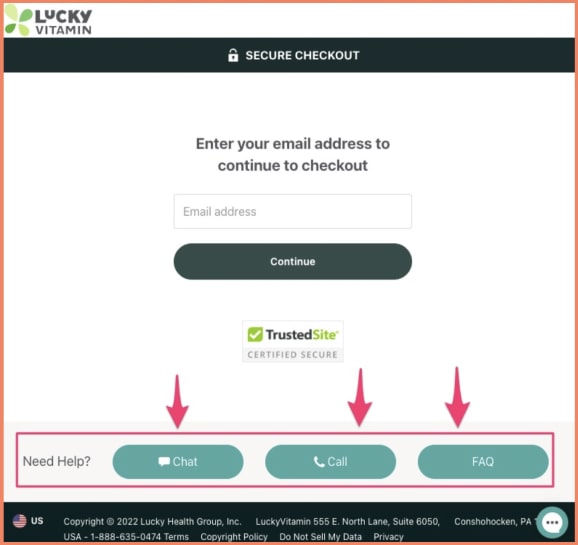 eCommerce checkout optimization example regarding customer support