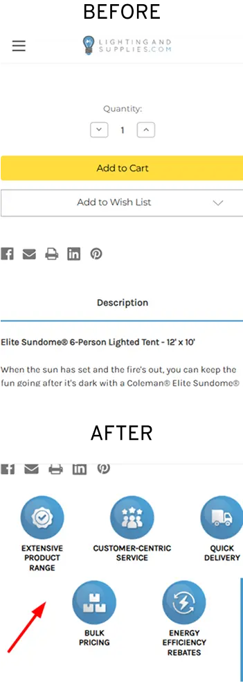 USPs on Product Page (Mobile)