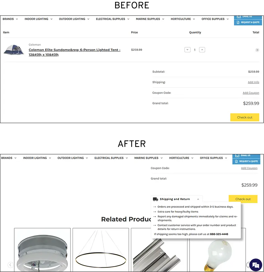 Shipping Information on Cart Page (Desktop)